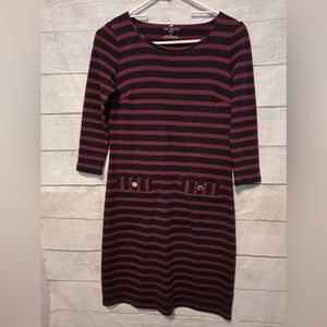 Talbots navy Blue Burgundy  Red Stripe Gold Buttoms Size Small Petite.